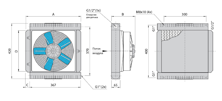 Теплообменник для гидросистем, мод. ILLCO1102 rail 24V DC (0,21 kW)