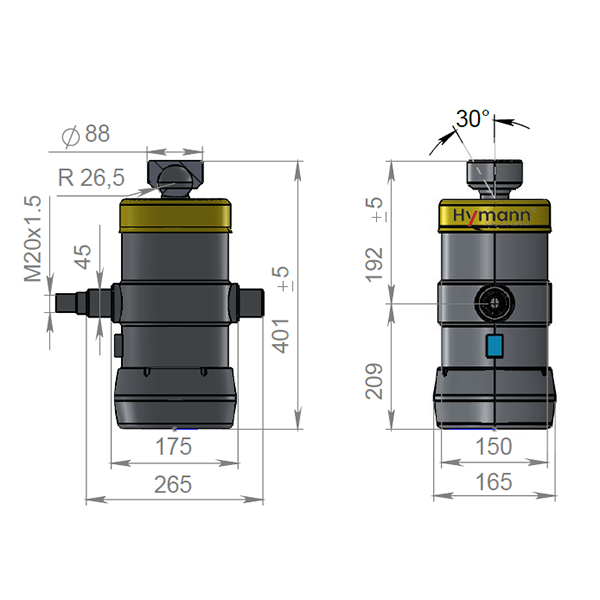 Цилиндр подкузовной UMB 129-3-0750-K192-45-3/4» HYMANN