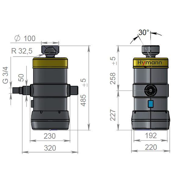 Цилиндр подкузовной UMB 169-6-1540-K258-50-3/4″ HYMANN